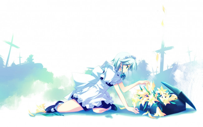 Обои картинки фото аниме, touhou, izayoi, sakuya, motomiya, mitsuki, цветы, лилии, арт, девушка