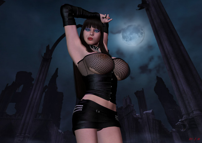 Обои картинки фото 3д графика, люди , people, девушка, взгляд, фон, луна