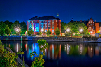 Картинка берлин города берлин+ германия водоем фонари набережная здания ночь