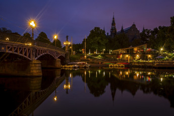 Картинка стокгольм города стокгольм+ швеция водоем мост фонари здания ночь