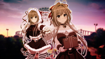 обоя аниме, amagi brilliant park, фон, взгляд, девушки