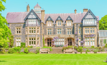 Картинка города -+здания +дома газон деревья ступени