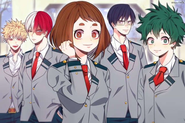 Обои картинки фото аниме, boku no hero academia, фон, взгляд, девушка