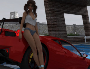 Картинка 3д+графика люди-авто мото+ people-+car+ +moto автомобиль взгляд девушка фон