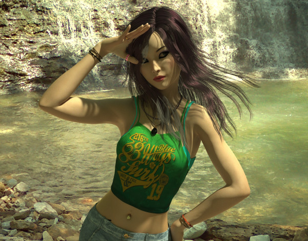 Обои картинки фото 3д графика, люди , people, фон, взгляд, девушка