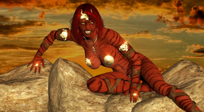 Обои картинки фото 3д графика, существа , creatures, фон, взгляд, девушка