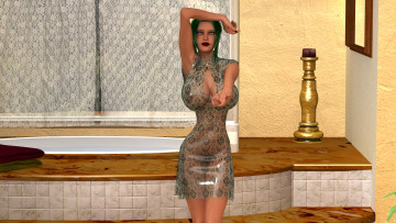 Картинка 3д+графика люди+ people девушка фон взгляд платье