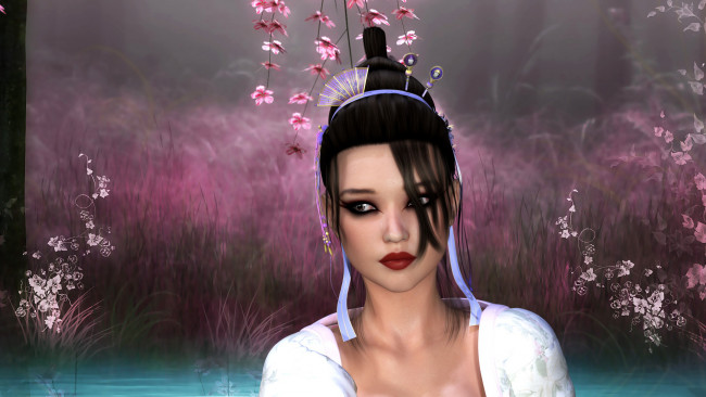 Обои картинки фото 3д графика, люди , people, девушка, фон, цветы