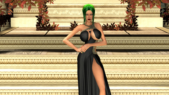 Обои картинки фото 3д графика, люди , people, девушка, фон, взгляд, платье