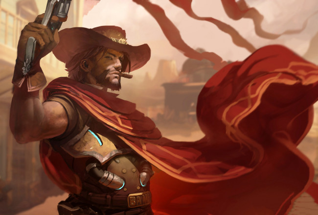 Обои картинки фото видео игры, overwatch, мужчина, фон, взгляд, шляпа, плащ, униформа