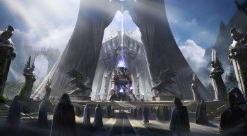 Картинка фэнтези иные+миры +иные+времена дворец статуи люди