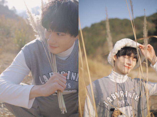 Обои картинки фото мужчины, wang zhuocheng, актер, свитер, шапка, колоски