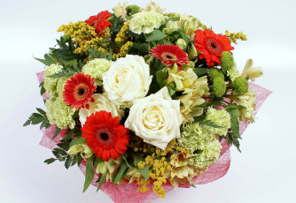 Картинка цветы букеты композиции розы герберы гвоздики