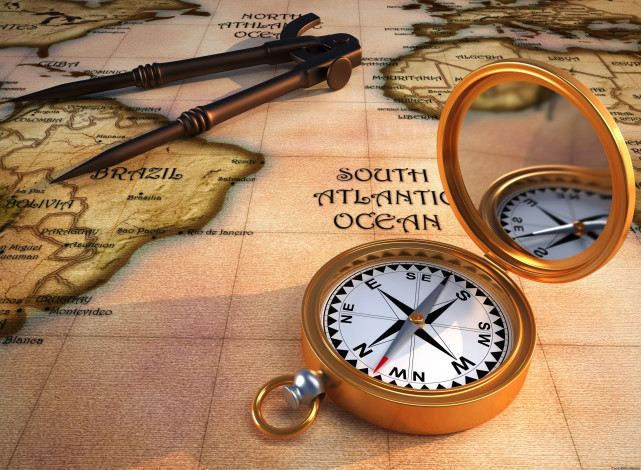 Обои картинки фото 3д, графика, другое, карта, компас, континенты