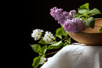 Картинка цветы сирень миска ветки гроздья