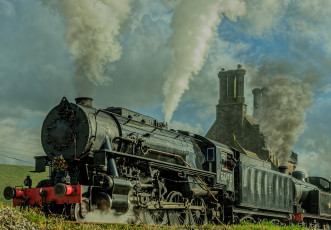 Картинка техника паровозы паровоз рельсы железная дорога вагоны