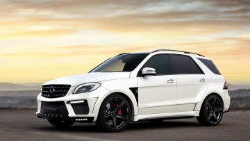 Картинка автомобили mercedes-benz ml мерседес закат панорама белый джип небо