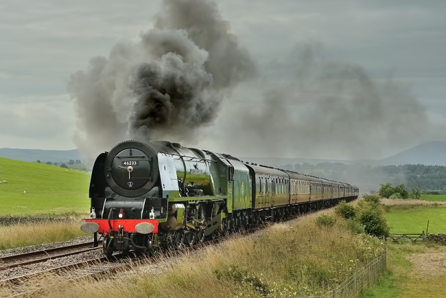 Обои картинки фото техника, паровозы, железная, дорога, рельсы, паровоз, вагоны