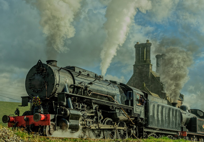 Обои картинки фото техника, паровозы, паровоз, рельсы, железная, дорога, вагоны