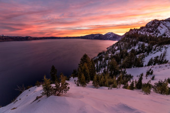 Картинка природа реки озера озеро кратер остров рассвет oregon national park crater lake