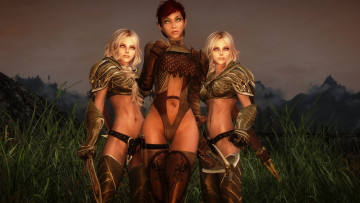 Картинка the+elder+scrolls+v +skyrim видео+игры оружие фон взгляд эльфийки