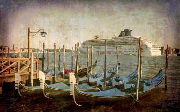 Картинка корабли лодки +шлюпки venice italy city vintage венеция италия город канал гондола
