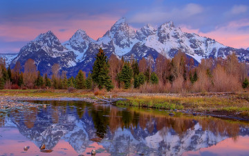 Картинка природа реки озера лес река горы облака небо wyoming сша деревья озеро камни