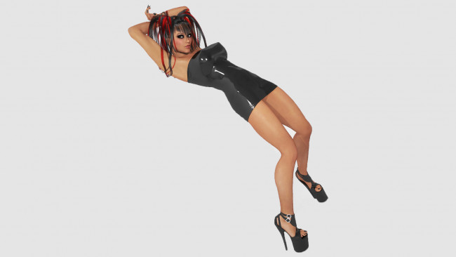 Обои картинки фото 3д графика, люди , people, платье, взгляд, латекс, девушка, фон, туфли