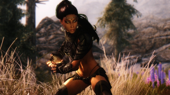 Обои картинки фото видео игры, the elder scrolls v,  skyrim, девушка, взгляд, фон, магия