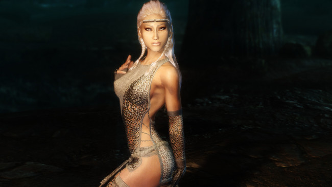 Обои картинки фото видео игры, the elder scrolls v,  skyrim, фон, взгляд, девушка