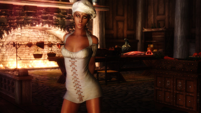 Обои картинки фото видео игры, the elder scrolls v,  skyrim, фон, взгляд, девушка