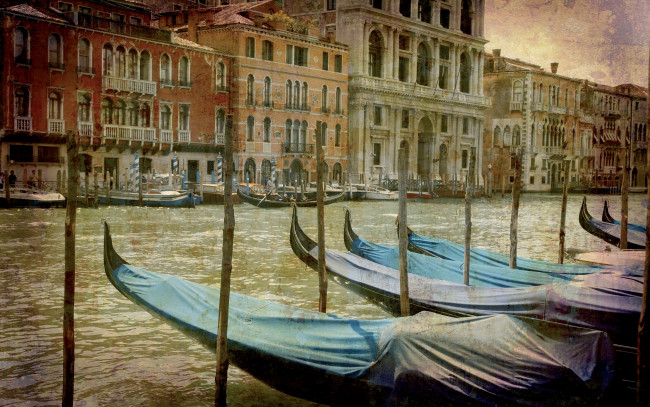 Обои картинки фото корабли, лодки,  шлюпки, venice, italy, city, vintage, венеция, италия, город, канал, гондола