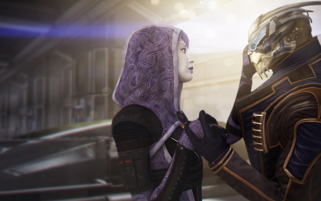 Обои картинки фото видео игры, mass effect, любовь, mass, effect, tali'zorah, tali, garrus, vakarian
