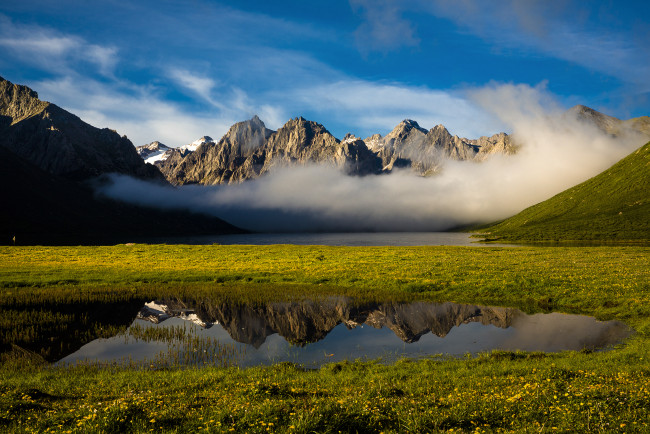 Обои картинки фото природа, реки, озера, горы, луг