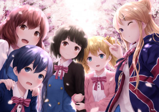 Картинка аниме kin-iro+mosaic взгляд девушки фон