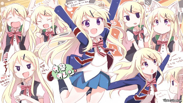 обоя аниме, kin-iro mosaic, девушки, фон, взгляд