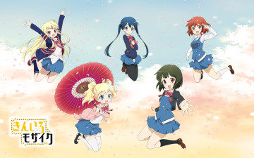 Картинка аниме kin-iro+mosaic девушки фон взгляд