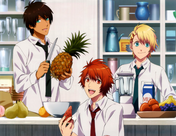 Обои картинки фото аниме, uta no prince-sama, трое, парни