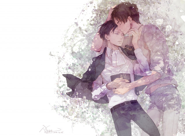 Обои картинки фото аниме, shingeki no kyojin, эрен, леви