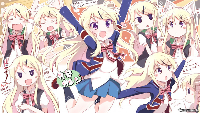 Обои картинки фото аниме, kin-iro mosaic, девушки, фон, взгляд