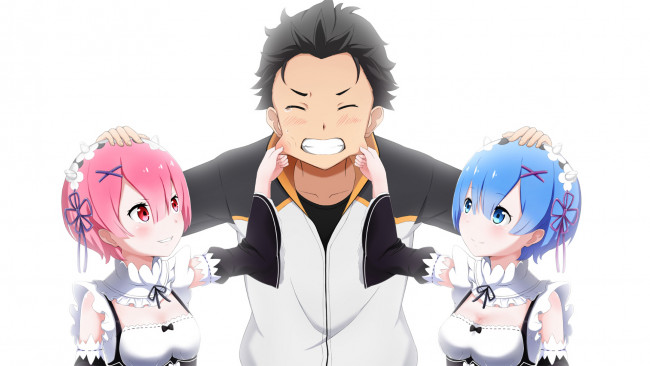 Обои картинки фото аниме, re,  zero kara hajimeru isekai seikatsu, рем, рам, субару