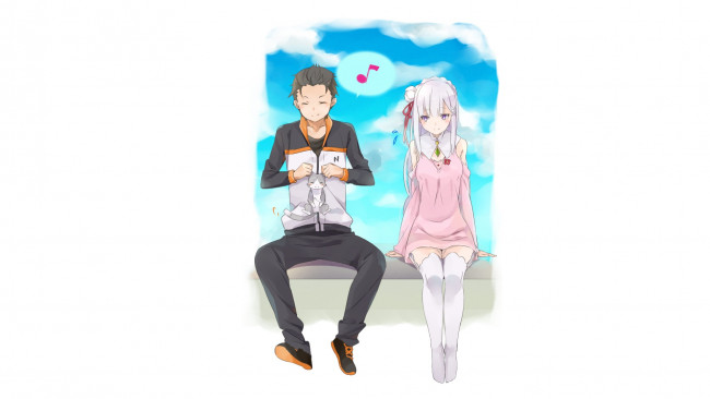 Обои картинки фото аниме, re,  zero kara hajimeru isekai seikatsu, субару, эмилия
