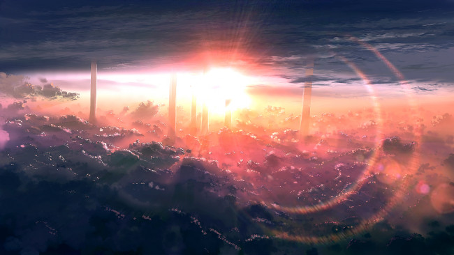 Обои картинки фото аниме, unknown,  другое, закат