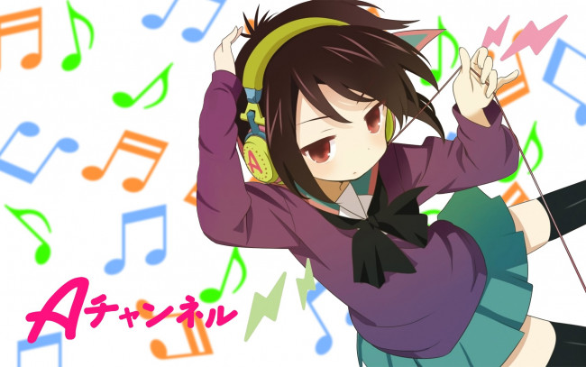 Обои картинки фото аниме, a channel, девушка, взгляд, фон