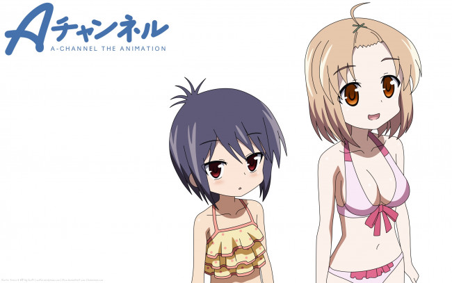 Обои картинки фото аниме, a channel, фон, взгляд, девушки