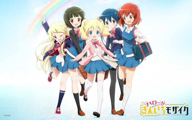 Обои картинки фото аниме, kin-iro mosaic, фон, взгляд, девушки