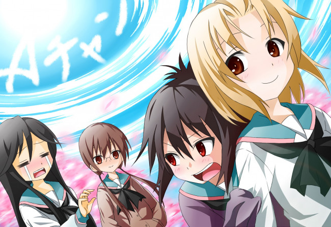 Обои картинки фото аниме, a channel, фон, взгляд, девушки