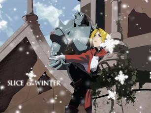 Картинка аниме fullmetal+alchemist доспехи al ученый парень алхимик снег elric edward