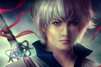 Картинка аниме gintama белые волосы парень арт взгляд меч