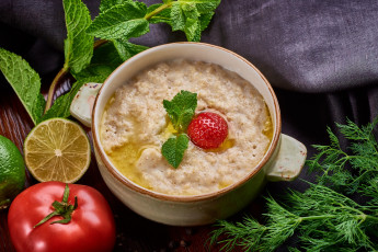 Картинка еда разное зелень лимон помидор овсянка